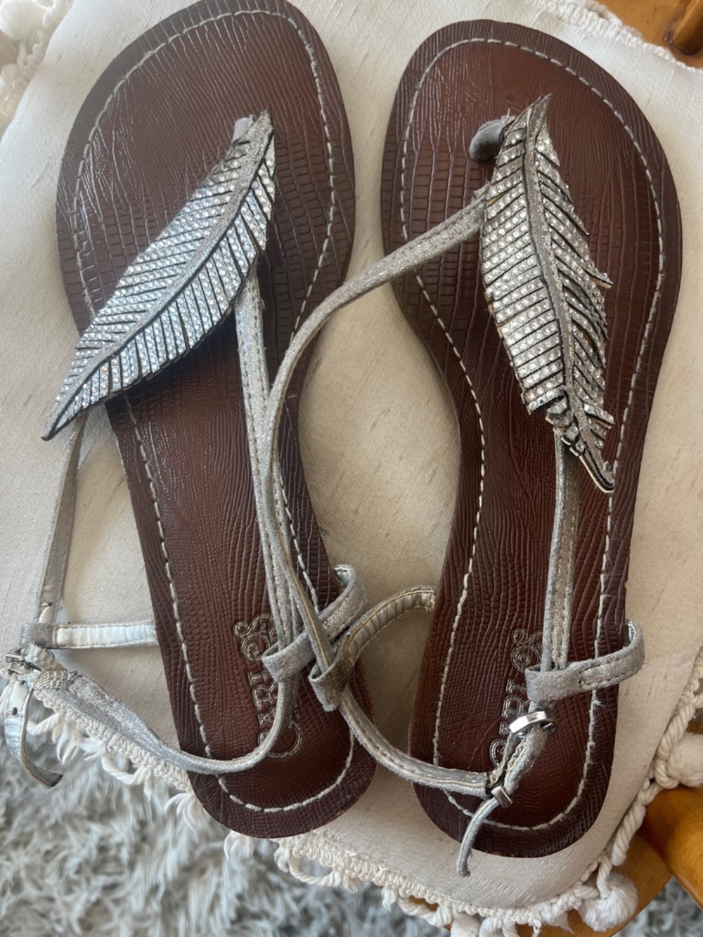 Silver Feather Embellished Women's Sandals